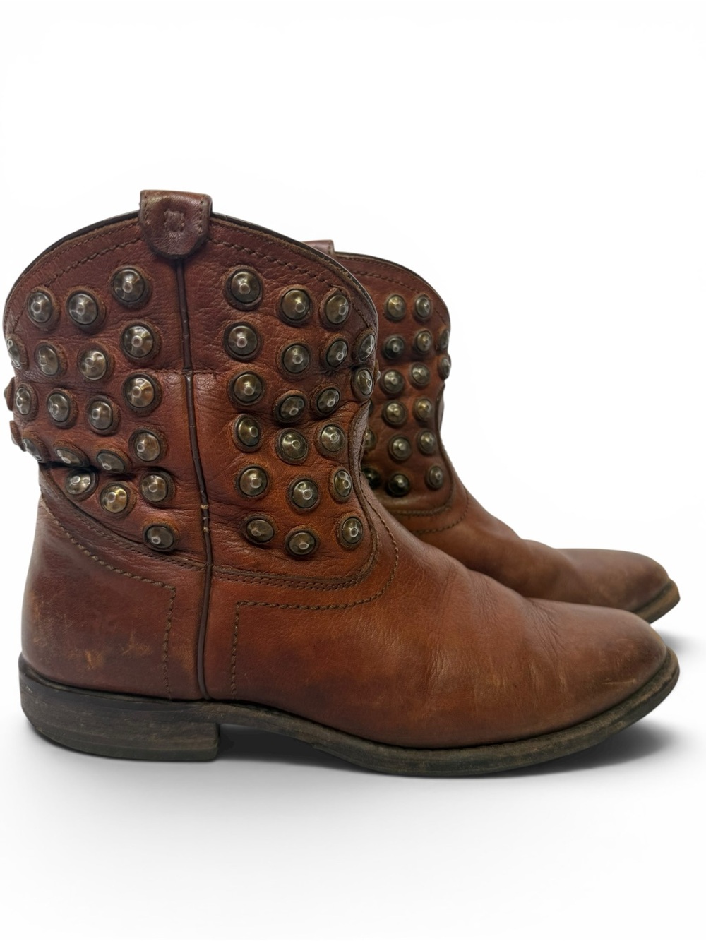 Frye Brown Studded Leather Ankle Boots Western Moto Biker Women’s 7B